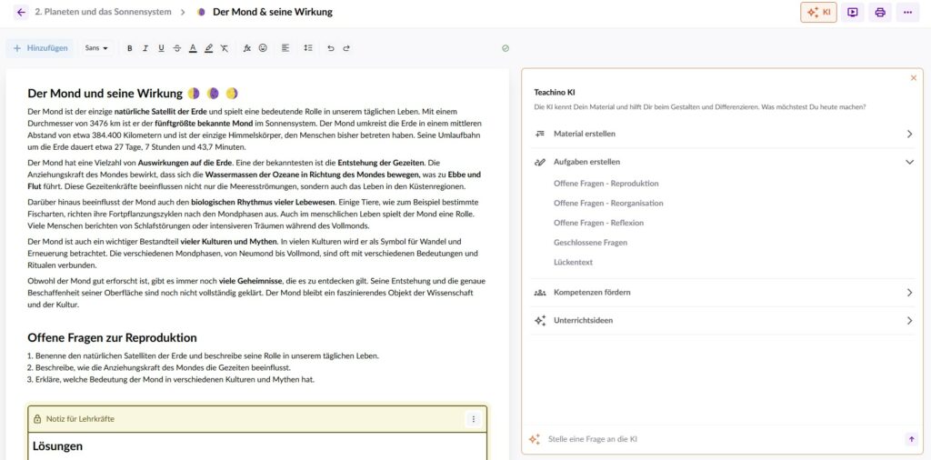 Beispiel der Differenzierung mit Teachino: Offene Fragen auf verschiedenen Niveaus