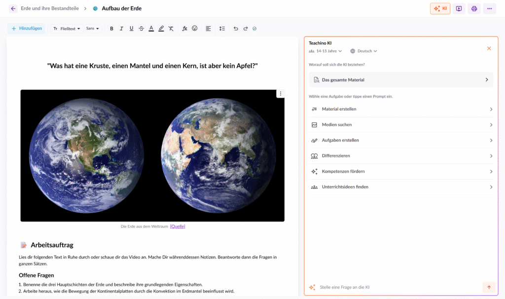 Unterrichtsmaterial befüllen