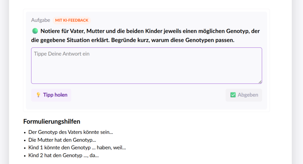 Screenshot: Formulierungshilfen in Teachino