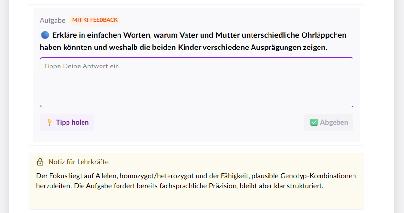 Screenshot: Interaktive Frage auf Basisniveau