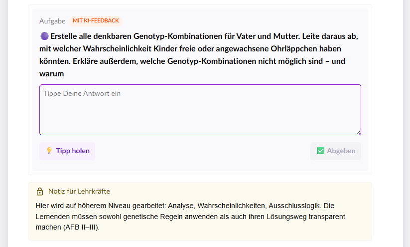 Screenshot: Interaktive Frage auf erweitertem Niveau