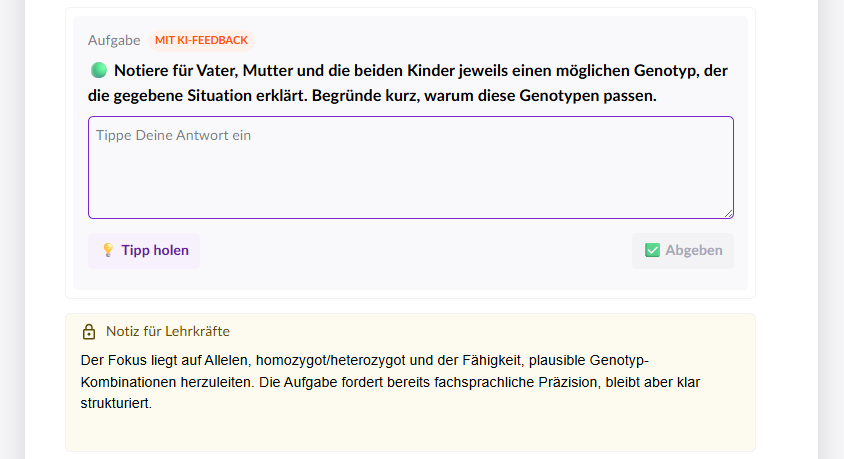 Screenshot: Interaktive Frage auf mittlerem Niveau