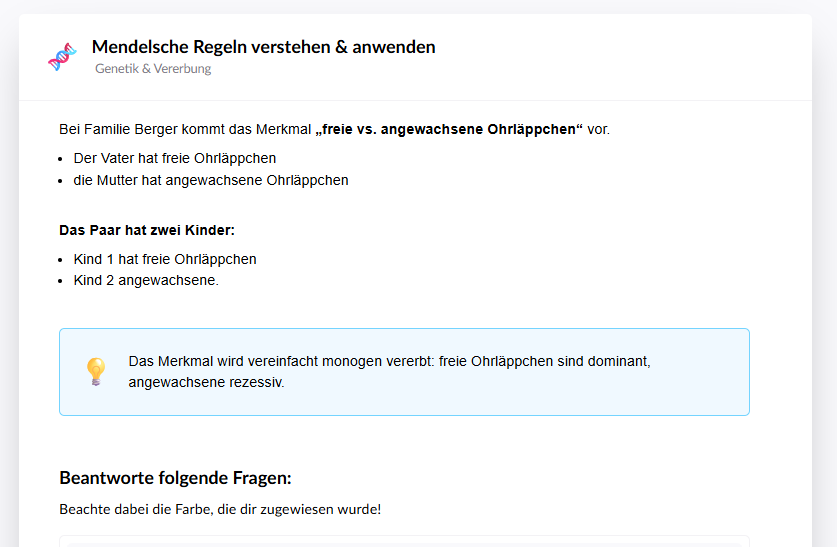 Screenshot von einem Unterrichtsmaterial zu den mendelschen Regeln