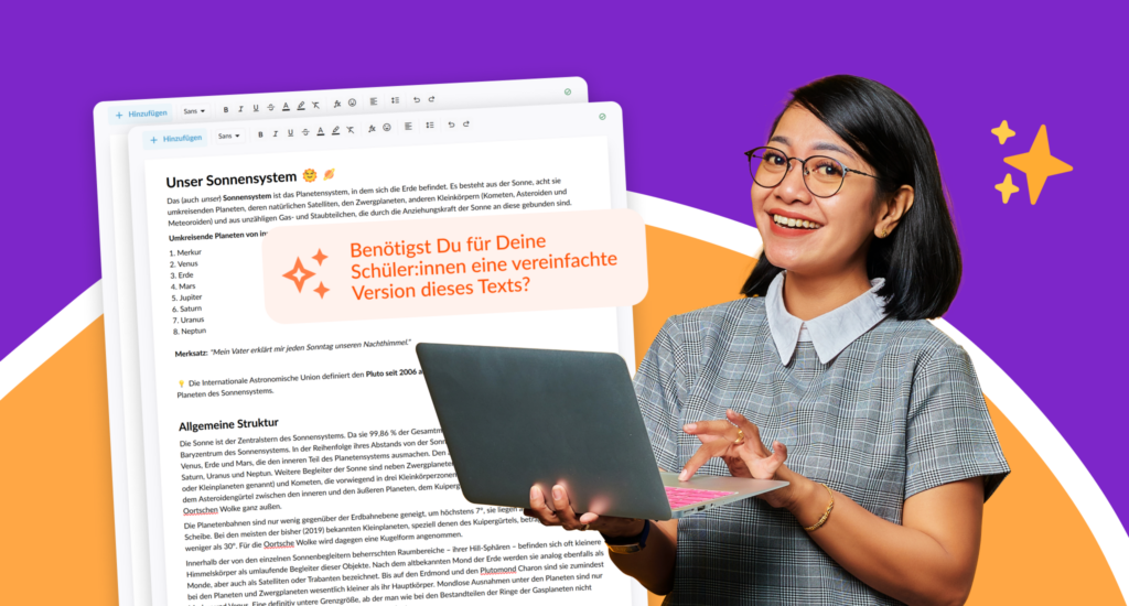Eine Lehrkraft nutzt die Teachino KI zur Differenzierung ihres Unterrichtsmaterials