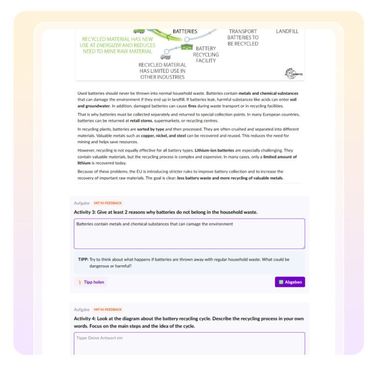 Arbeitsblatt mit interaktiven Fragen, erstellt auf Basis von Abbildungen aus der EUROPATHEK