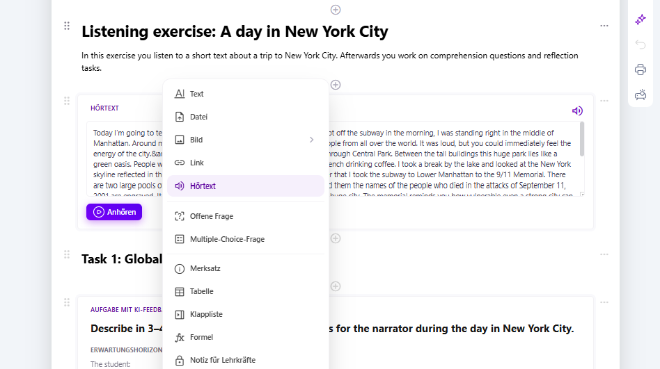 Hörübung erstellen mit Teachino