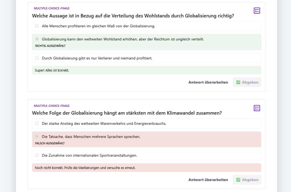 Multiple Choice Fragen erstellt mit Teachino